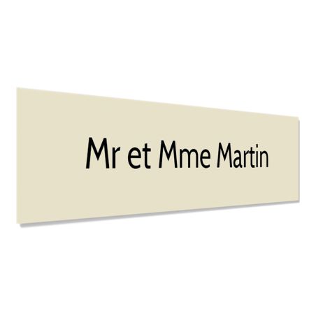 Plaque adhésive interphone personnalisée - Étiquette plastique bi-couche beige lettres noires - Gravure laser durable - 60x15 mm
