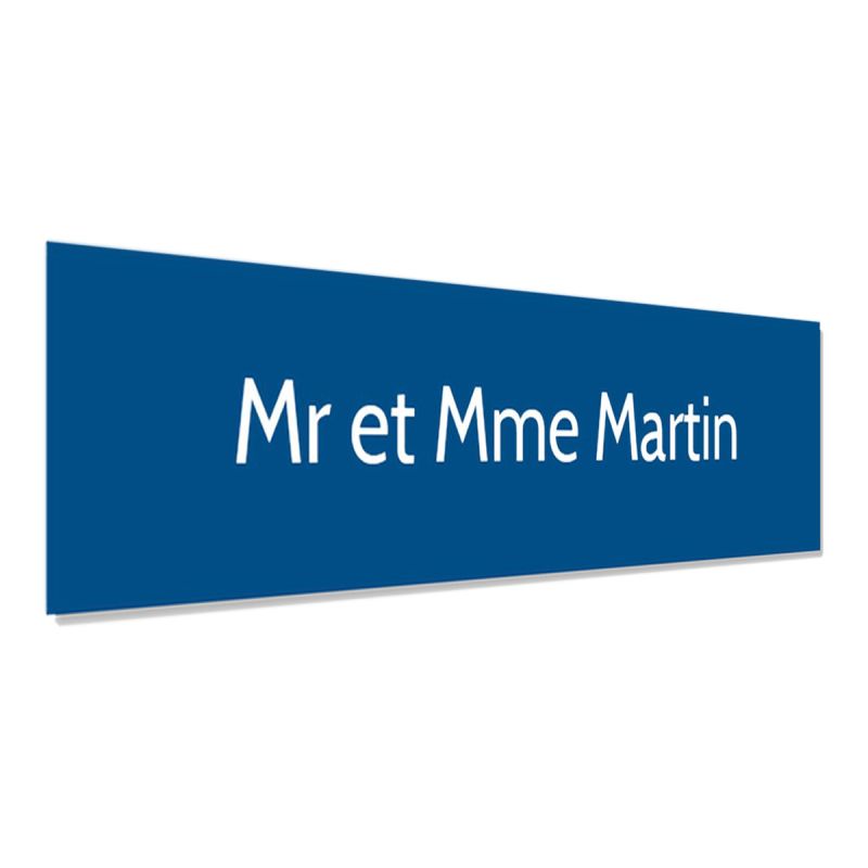 Plaque adhésive interphone personnalisée - Étiquette plastique bi-couche bleue lettres blanches - Gravure laser durable - 60x15 Plaque adhésive interphone personnalisée - Étiquette plastique bi-couche bleue lettres blanches - Gravure laser durable - 60x15