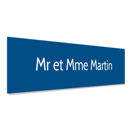 Plaque adhésive interphone personnalisée - Étiquette PVC bleue lettres blanches - Gravure laser durable - 60x15 mm, épaisseur 1,