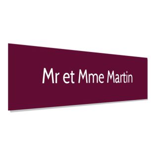 Plaque adhésive interphone personnalisée - plastique bi-couche résistant bordeaux lettres blanches - 60x15 mm, gravure laser, ad