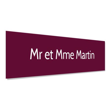 Plaque adhésive interphone personnalisée - plastique bi-couche résistant bordeaux lettres blanches - 60x15 mm, gravure laser, ad