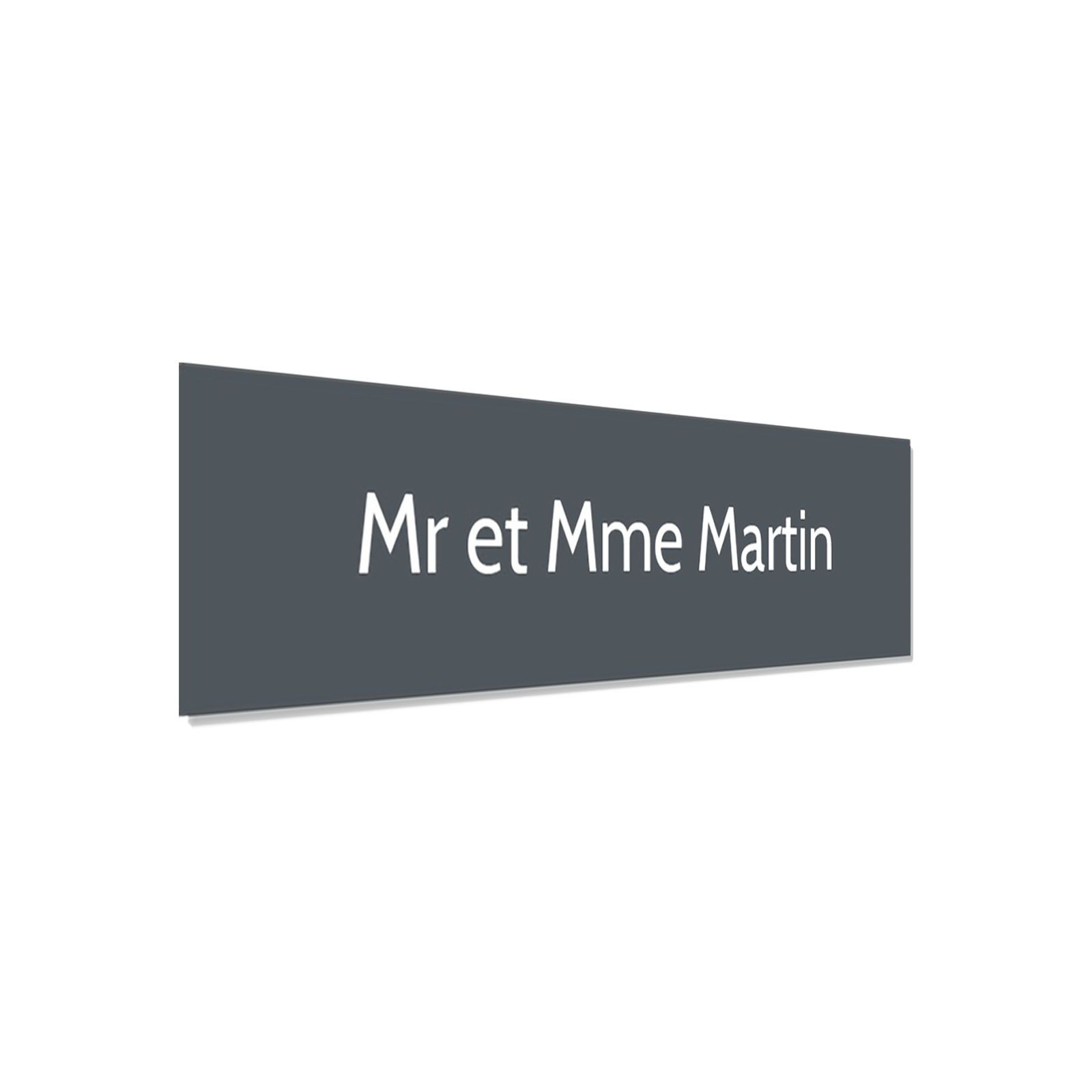 Plaque adhésive interphone personnalisée - Étiquette PVC grise lettres blanches - Gravure laser durable - 60x15 mm, épaisseur 1,