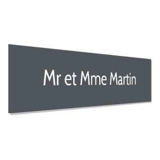 Plaque adhésive interphone personnalisée - Étiquette plastique bi-couche grise lettres blanches - Gravure laser durable - 60x15 