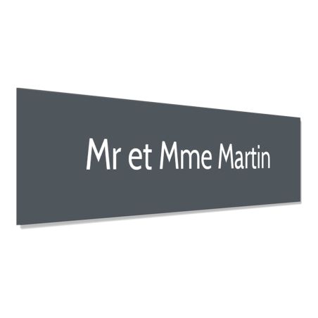 Plaque adhésive interphone personnalisée - Étiquette plastique bi-couche grise lettres blanches - Gravure laser durable - 60x15 