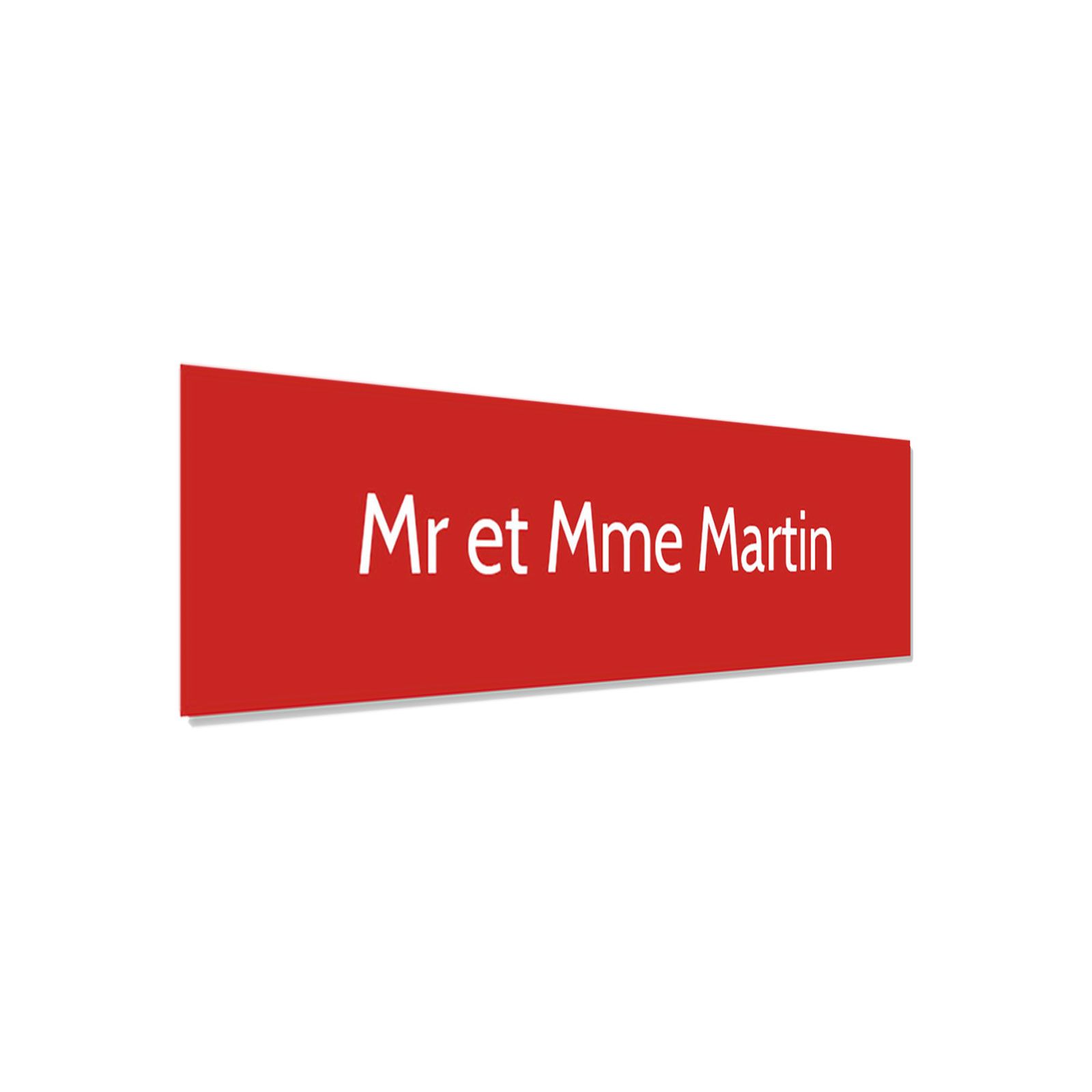 Plaque adhésive interphone personnalisée - Étiquette plastique bi-couche rouge lettres blanches - Gravure laser durable - 60x15 