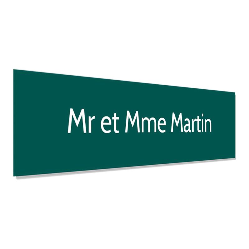 Plaque adhésive interphone personnalisée - Étiquette PVC vert foncé lettres blanches - Gravure laser durable - 60x15 mm, épaisse Plaque adhésive interphone personnalisée - Étiquette PVC vert foncé lettres blanches - Gravure laser durable - 60x15 mm, épaisse