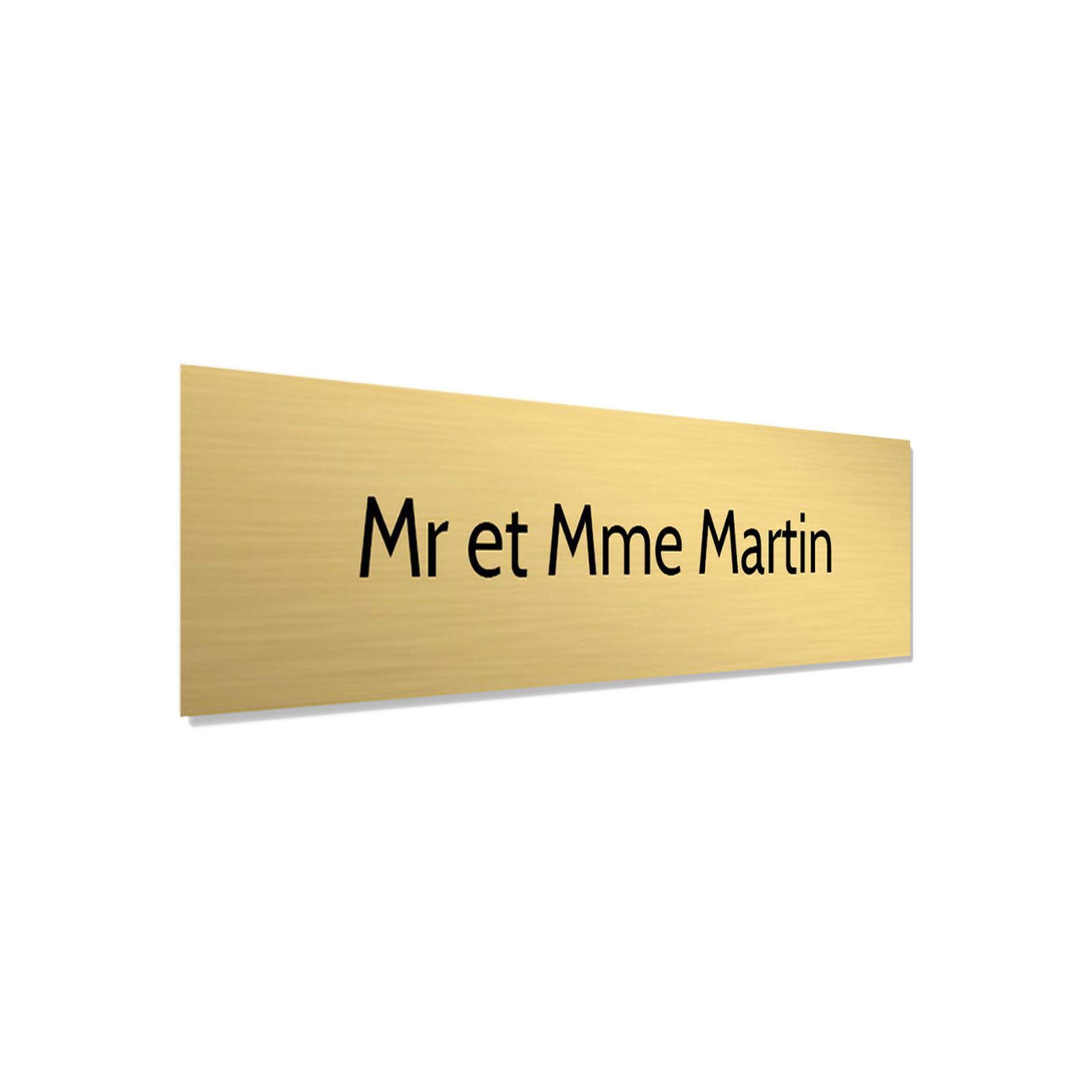 Plaque adhésive interphone personnalisée - Étiquette plastique bi-couche or brossé lettres noires - 60x15 mm, gravure laser 1 li