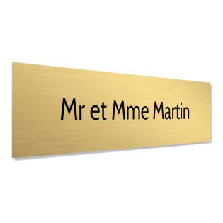 Plaque adhésive interphone personnalisée - Étiquette plastique bi-couche or brossé lettres noires - 60x15 mm, gravure laser 1 li