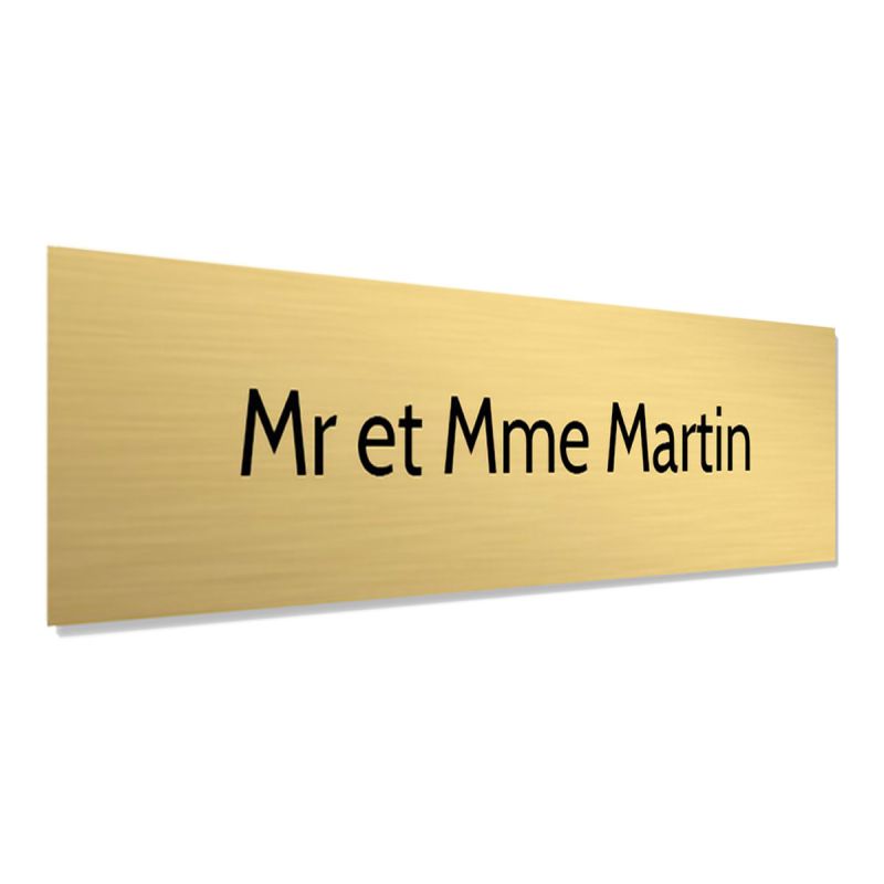 Plaque adhésive interphone personnalisée - Étiquette plastique bi-couche or brossé lettres noires - 60x15 mm, gravure laser 1 li Plaque adhésive interphone personnalisée - Étiquette plastique bi-couche or brossé lettres noires - 60x15 mm, gravure laser 1 li