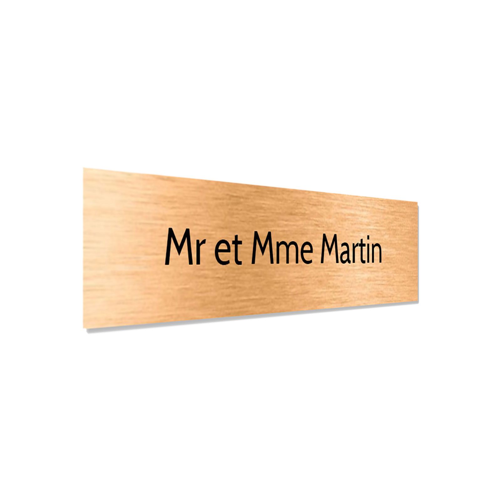 Plaque adhésive interphone personnalisée - Étiquette PVC couleur cuivre lettres noires - Gravure laser durable - 60x15 mm, épais