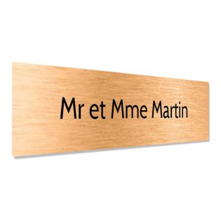 Plaque adhésive interphone personnalisée - Étiquette plastique bi-couche couleur cuivre lettres noires - Gravure laser durable -