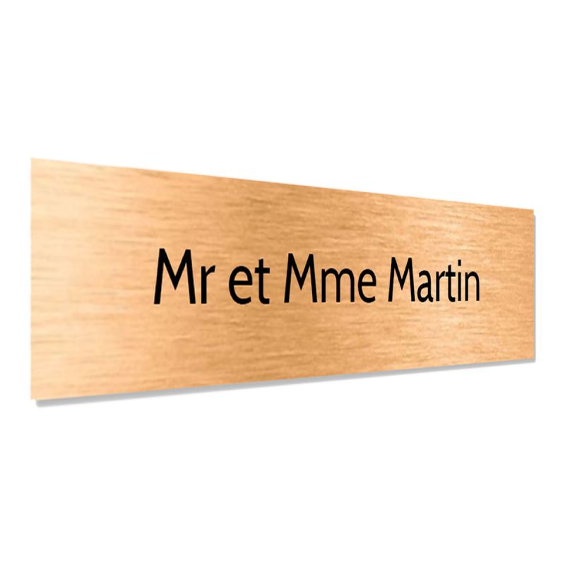 Plaque adhésive interphone personnalisée - Étiquette PVC couleur cuivre lettres noires - Gravure laser durable - 60x15 mm, épais Plaque adhésive interphone personnalisée - Étiquette PVC couleur cuivre lettres noires - Gravure laser durable - 60x15 mm, épais