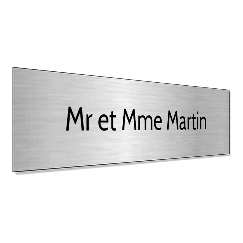 Plaque adhésive interphone personnalisée - Étiquette PVC argent brossé lettres noires - Gravure laser durable - 60x15 mm, épaiss Plaque adhésive interphone personnalisée - Étiquette PVC argent brossé lettres noires - Gravure laser durable - 60x15 mm, épaiss