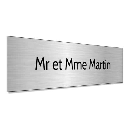 Plaque adhésive interphone personnalisée - Étiquette PVC argent brossé lettres noires - Gravure laser durable - 60x15 mm, épaiss