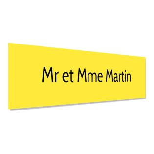 Plaque adhésive interphone personnalisée gravure laser - PVC jaune lettres noires - 60x15 mm, épaisseur 1,6 mm, adhésif 3M doubl