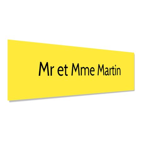 Plaque adhésive interphone personnalisée gravure laser - plastique bi-couche jaune lettres noires - 60x15 mm, épaisseur 1,6 mm, 