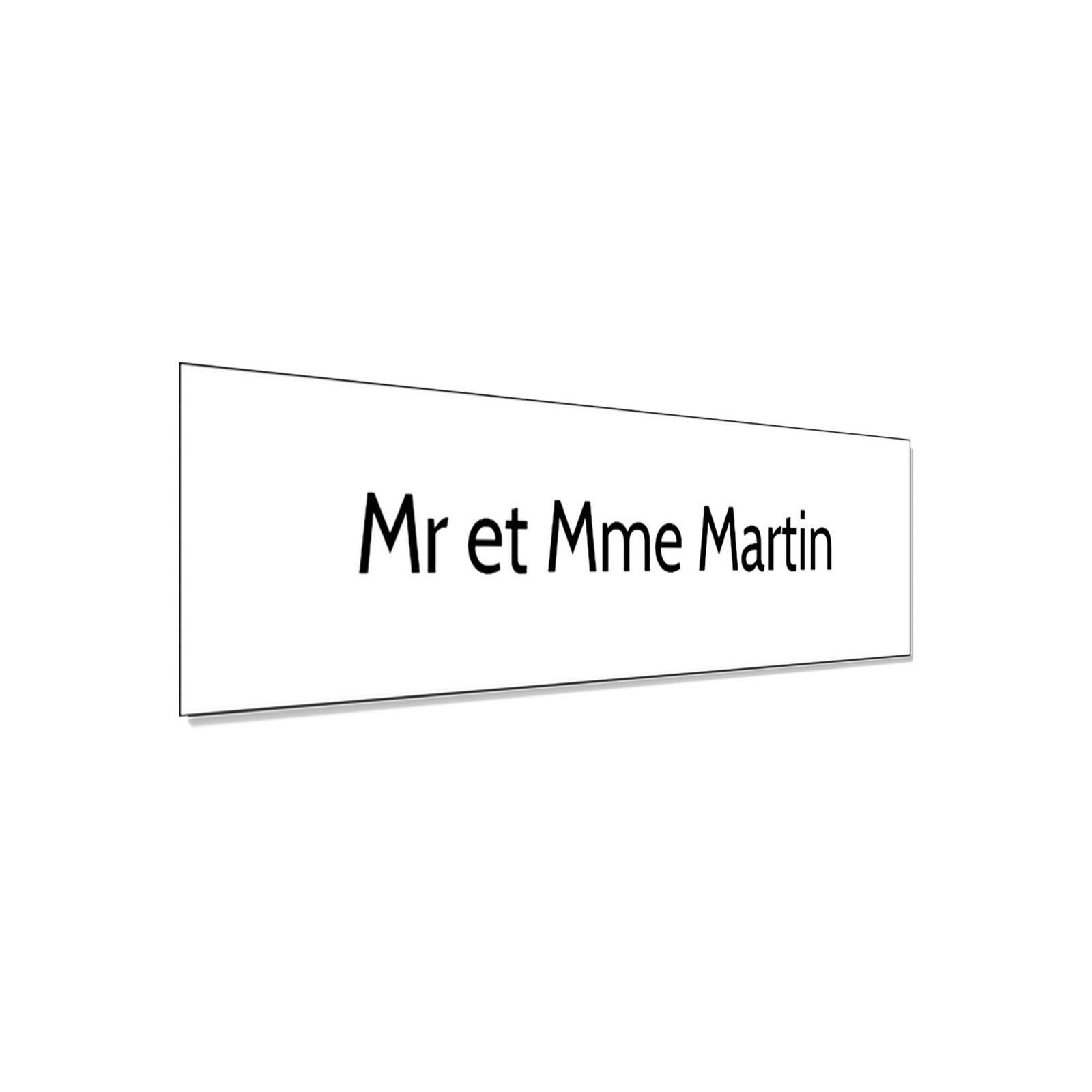 Plaque adhésive interphone personnalisée - Étiquette plastique bi-couche blanche lettres noires - Gravure laser durable - 60x15 