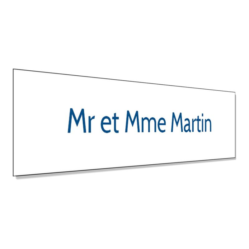 Plaque adhésive interphone personnalisée - Étiquette PVC blanche lettres bleues - Gravure laser durable - 60x15 mm, épaisseur 1, Plaque adhésive interphone personnalisée - Étiquette PVC blanche lettres bleues - Gravure laser durable - 60x15 mm, épaisseur 1,