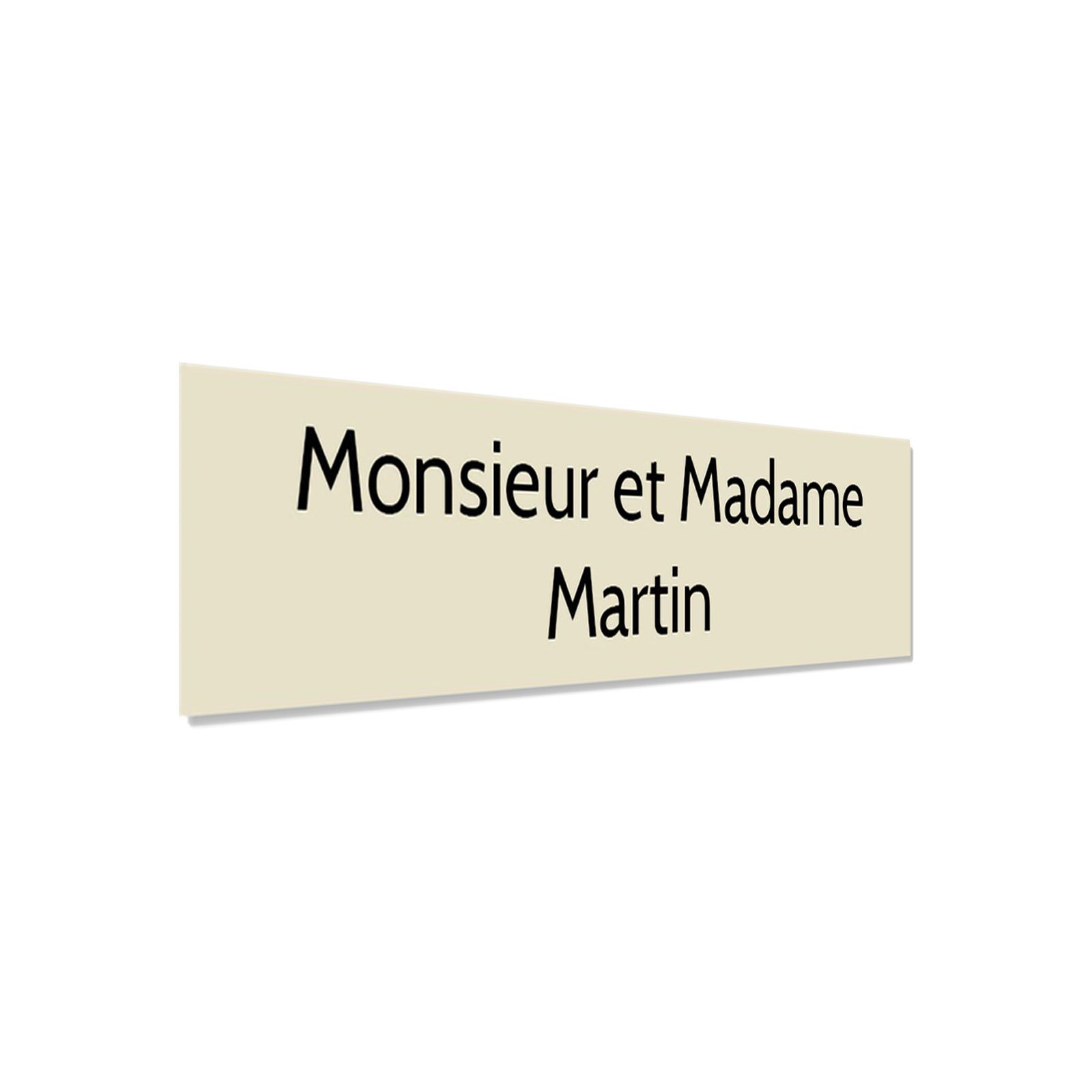 Plaque adhésive interphone personnalisée - Étiquette PVC beige lettres noires - Gravure laser durable - 60x15 mm, épaisseur 1,6 