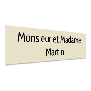 Plaque adhésive interphone personnalisée - Étiquette PVC beige lettres noires - Gravure laser durable - 60x15 mm, épaisseur 1,6 