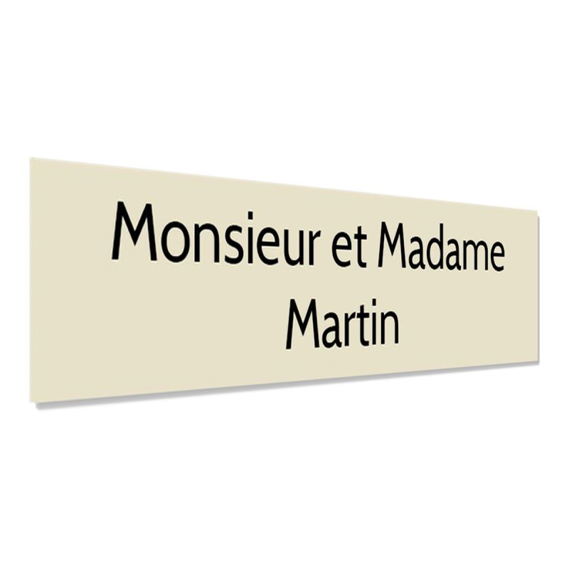Plaque adhésive interphone personnalisée - Étiquette PVC beige lettres noires - Gravure laser durable - 60x15 mm, épaisseur 1,6 Plaque adhésive interphone personnalisée - Étiquette PVC beige lettres noires - Gravure laser durable - 60x15 mm, épaisseur 1,6
