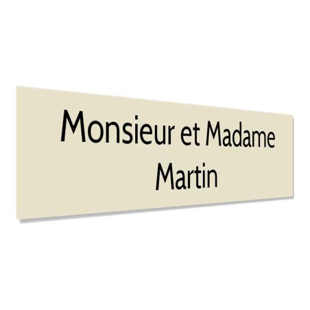 Plaque adhésive interphone personnalisée - Étiquette PVC beige lettres noires - Gravure laser durable - 60x15 mm, épaisseur 1,6 
