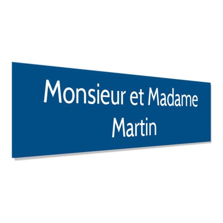 Plaque adhésive interphone personnalisée - Étiquette PVC bleue lettres blanches - Gravure laser durable - 60x15 mm, épaisseur 1,