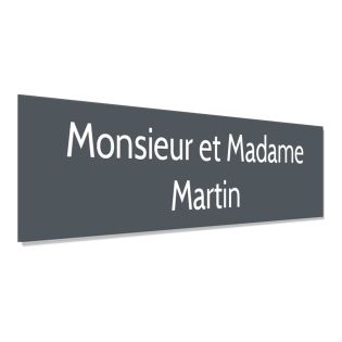 Plaque adhésive interphone personnalisée - Étiquette plastique bi-couche grise lettres blanches - Gravure laser durable - 60x15 