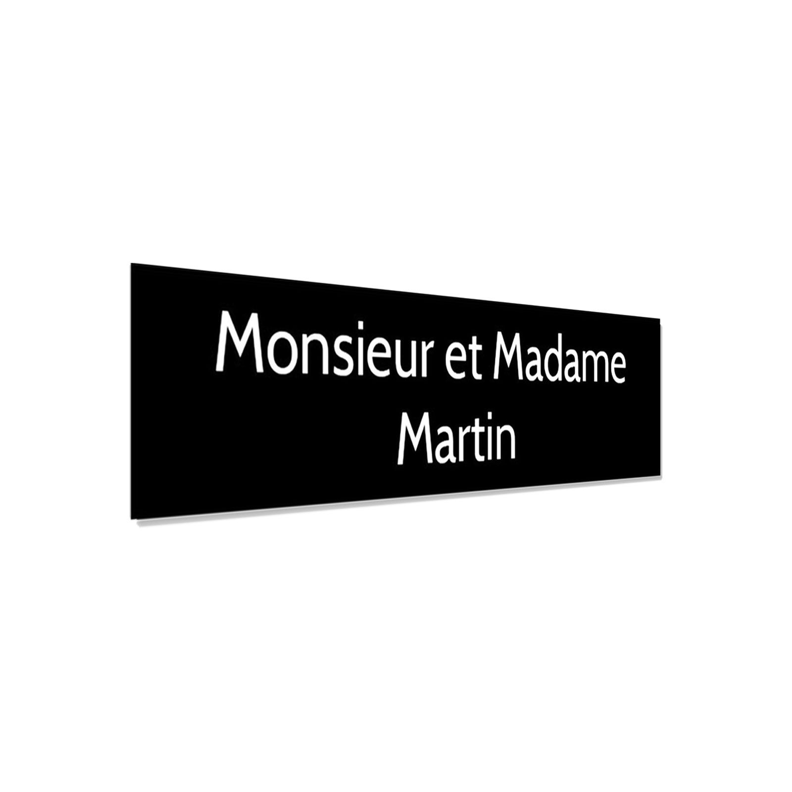 Plaque adhésive interphone personnalisée - Étiquette plastique bi-couche noire lettres blanches - Gravure laser durable - 60x15 