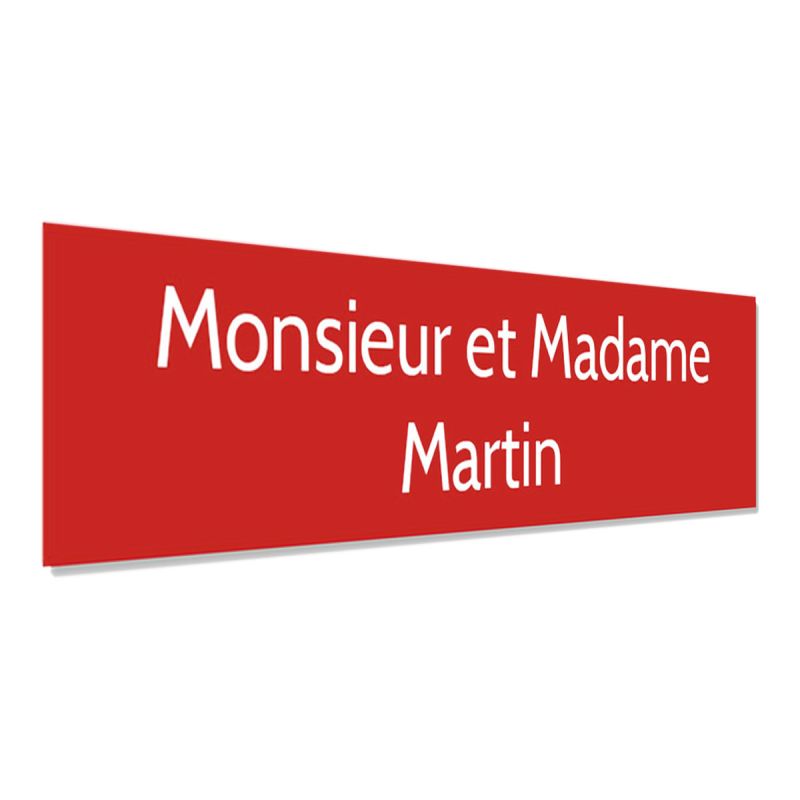 Plaque adhésive interphone personnalisée - PVC rouge lettres blanches - Gravure laser durable - 60x15 mm, épaisseur 1,6 mm, adhé Plaque adhésive interphone personnalisée - PVC rouge lettres blanches - Gravure laser durable - 60x15 mm, épaisseur 1,6 mm, adhé