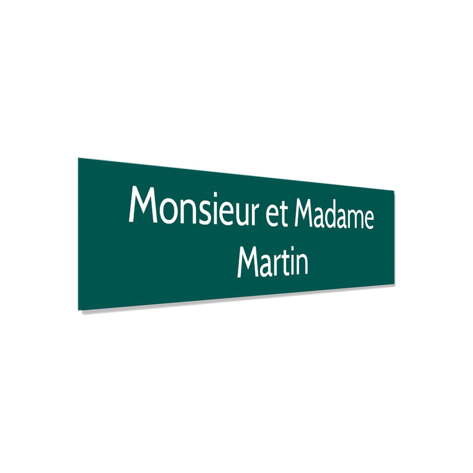 Plaque adhésive interphone personnalisée - Étiquette plastique bi-couche vert foncé lettres blanches - Gravure laser durable - 6