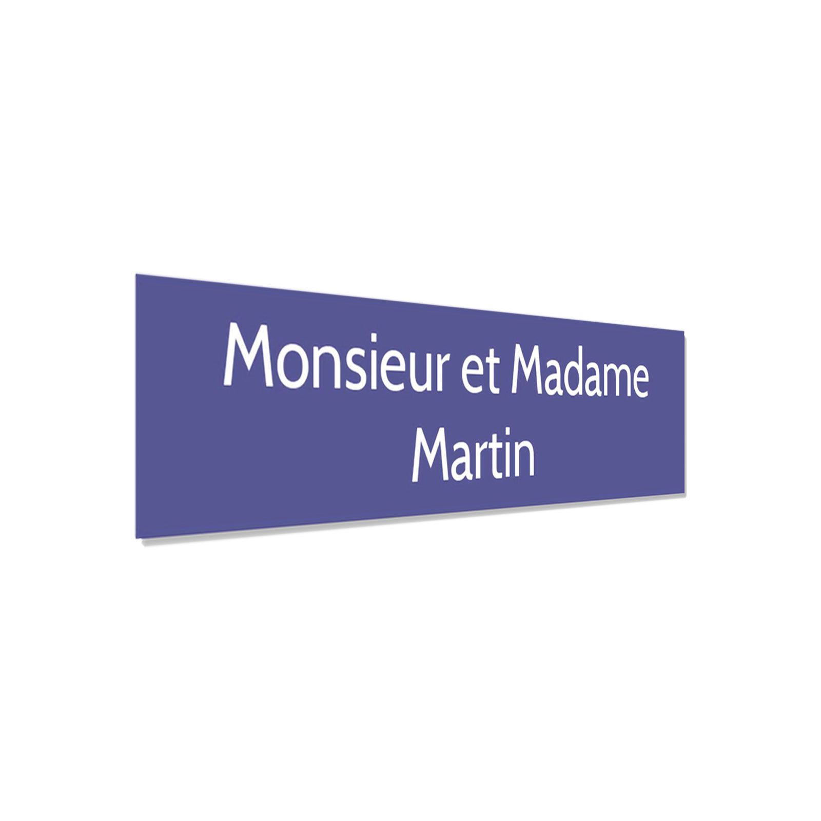 Plaque adhésive interphone personnalisée - Étiquette PVC violet lettres blanches - Gravure laser durable - 60x15 mm, épaisseur 1