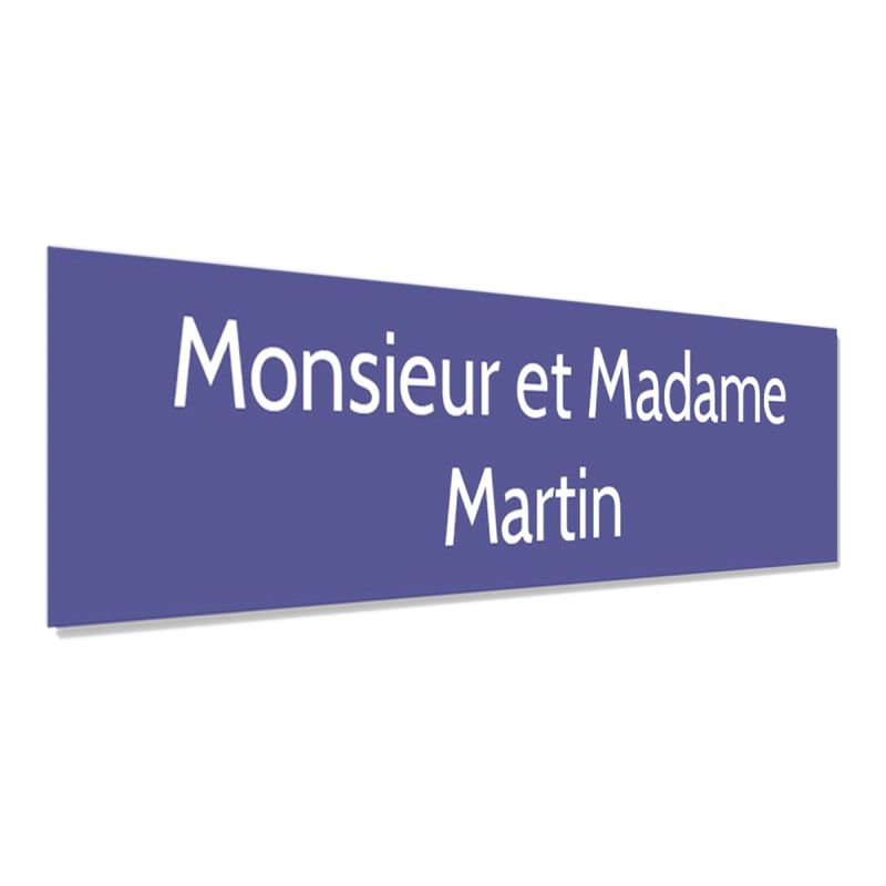 Plaque adhésive interphone personnalisée - Étiquette PVC violet lettres blanches - Gravure laser durable - 60x15 mm, épaisseur 1 Plaque adhésive interphone personnalisée - Étiquette PVC violet lettres blanches - Gravure laser durable - 60x15 mm, épaisseur 1