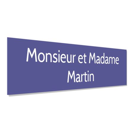 Plaque adhésive interphone personnalisée - Étiquette PVC violet lettres blanches - Gravure laser durable - 60x15 mm, épaisseur 1
