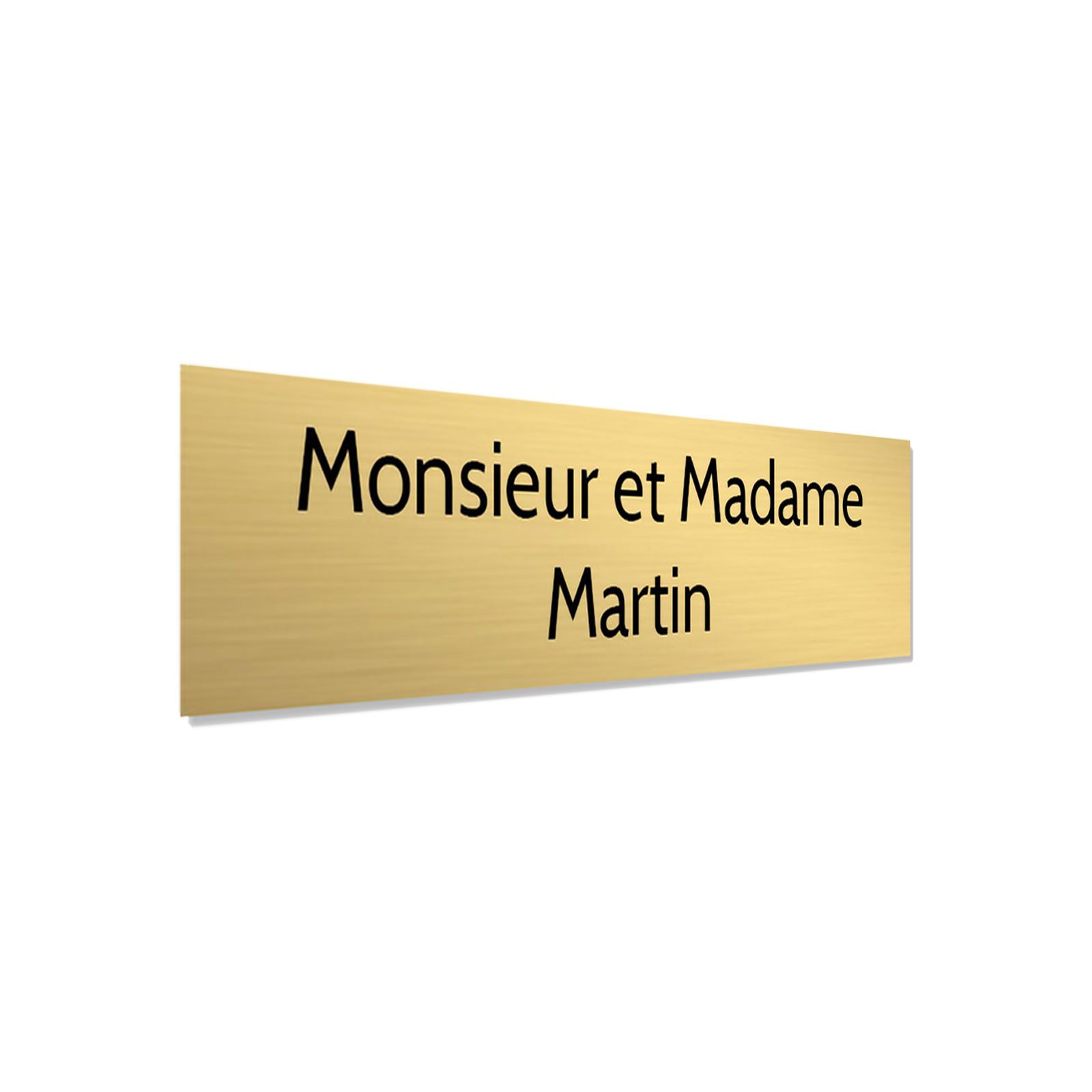 Plaque adhésive interphone personnalisée - Étiquette PVC or brossé lettres noires - Gravure laser durable - 60x15 mm, épaisseur 