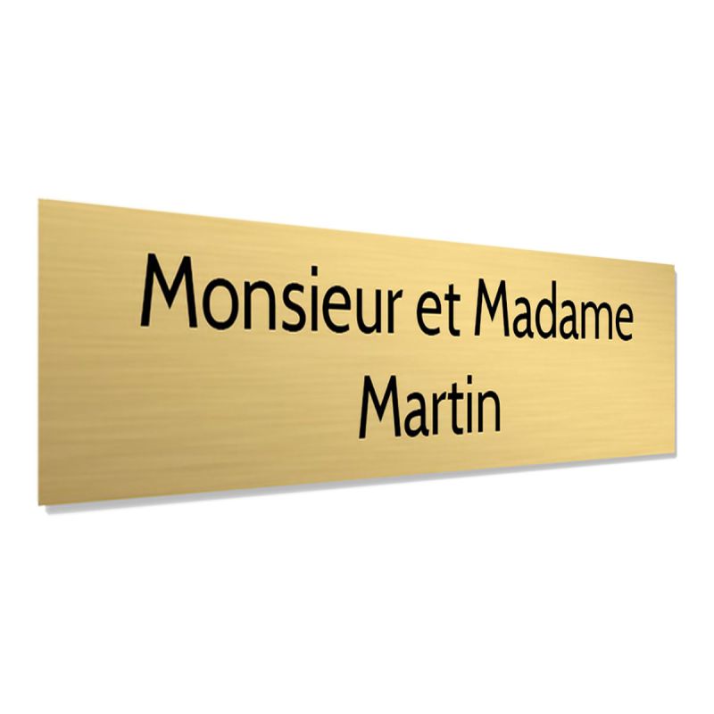 Plaque adhésive interphone personnalisée - Étiquette PVC or brossé lettres noires - Gravure laser durable - 60x15 mm, épaisseur Plaque adhésive interphone personnalisée - Étiquette PVC or brossé lettres noires - Gravure laser durable - 60x15 mm, épaisseur