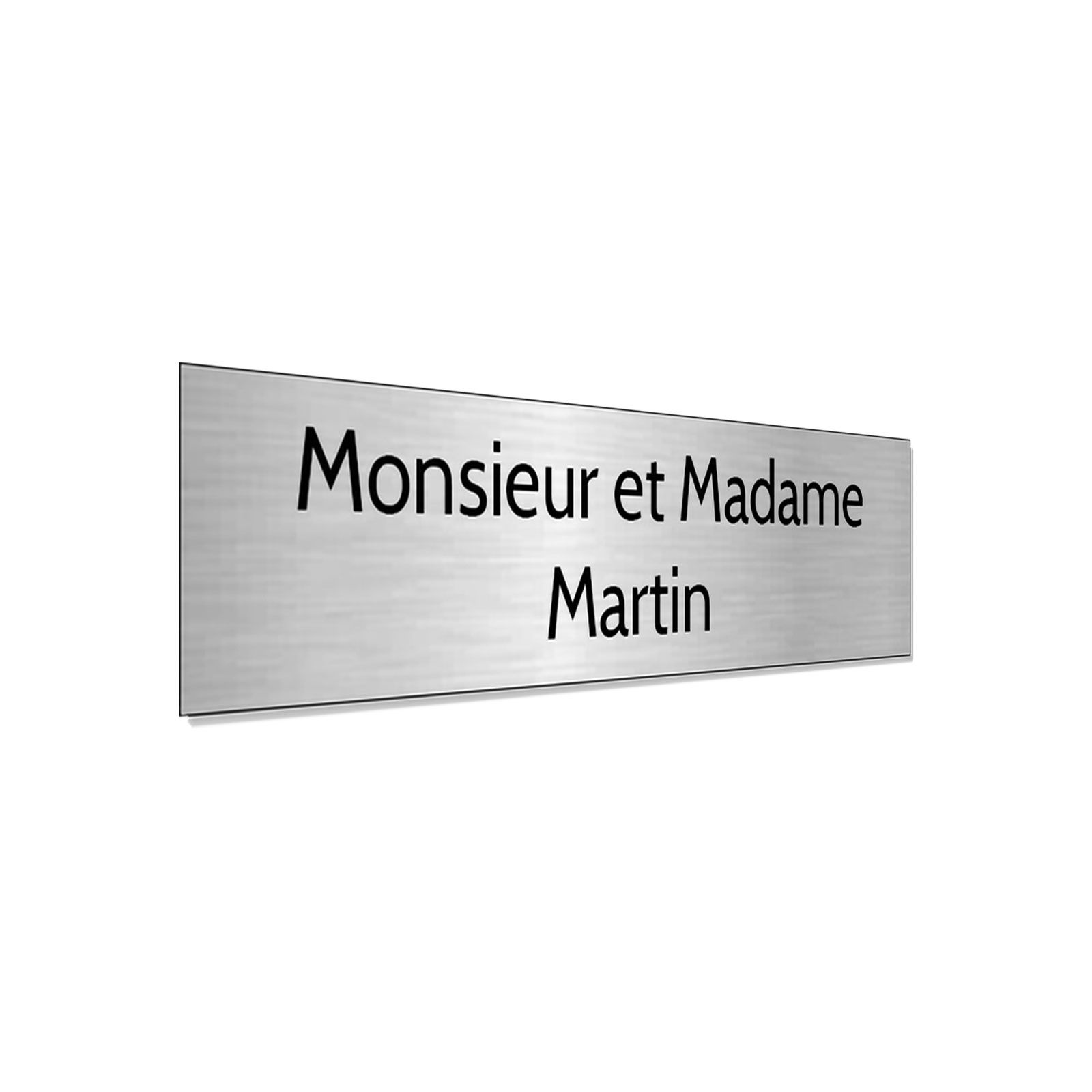 Plaque adhésive interphone personnalisée - Étiquette PVC argent brossé lettres noires - Gravure laser durable - 60x15 mm, épaiss