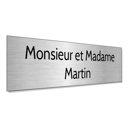 Plaque adhésive interphone personnalisée - Étiquette PVC argent brossé lettres noires - Gravure laser durable - 60x15 mm, épaiss