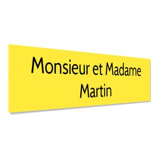 Plaque adhésive interphone personnalisée gravure laser - PVC jaune lettres noires - 60x15 mm, épaisseur 1,6 mm, adhésif 3M doubl