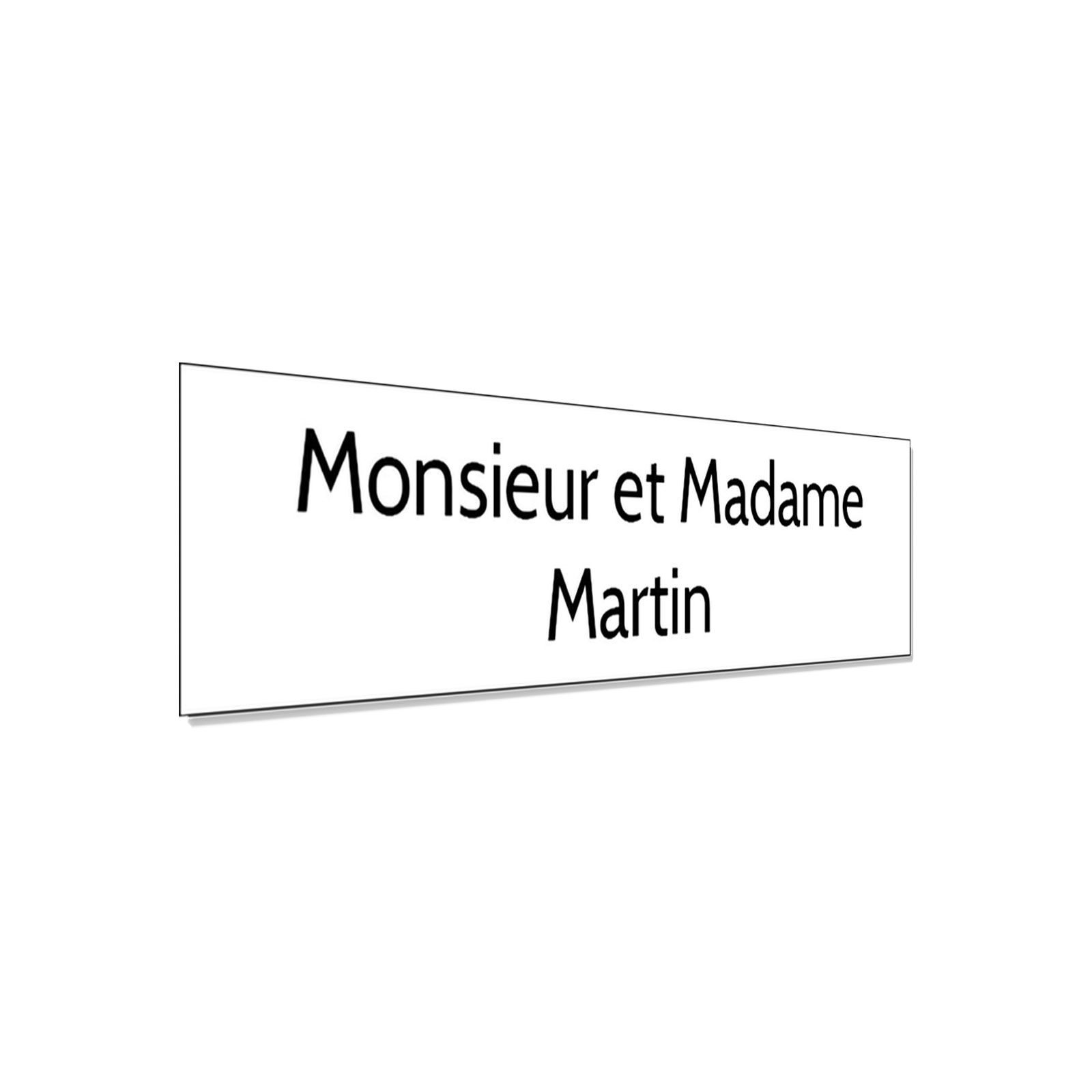 Plaque adhésive interphone personnalisée - Étiquette plastique bi-couche blanche lettres noires - Gravure laser durable - 60x15 
