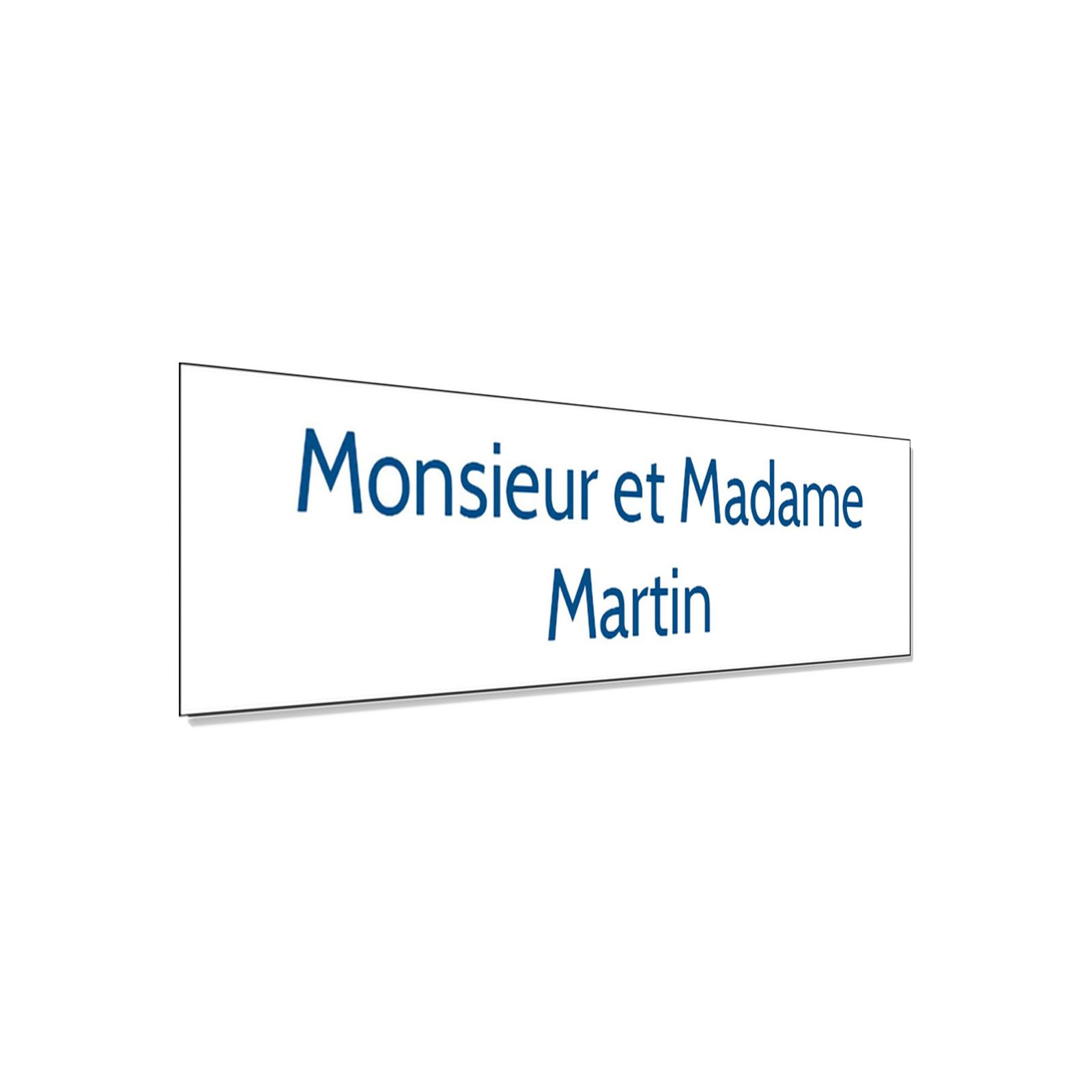 Plaque adhésive interphone personnalisée - Étiquette plastique bi-couche blanche lettres bleues - Gravure laser durable - 60x15 