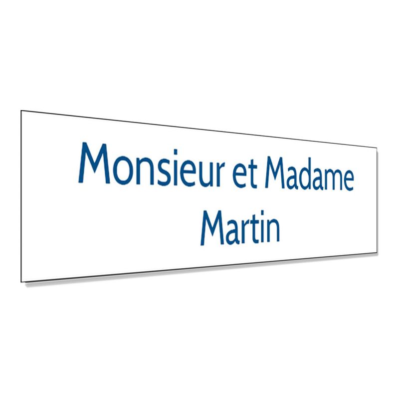 Plaque adhésive interphone personnalisée - Étiquette plastique bi-couche blanche lettres bleues - Gravure laser durable - 60x15 Plaque adhésive interphone personnalisée - Étiquette plastique bi-couche blanche lettres bleues - Gravure laser durable - 60x15
