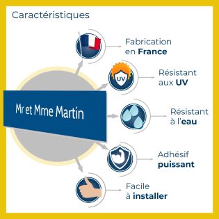 Plaque adhésive interphone personnalisée - Étiquette plastique bi-couche grise lettres blanches - Gravure laser durable - 60x15 