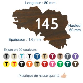 Numéro fantaisie personnalisable pour boite aux lettres couleur effet bois foncé chiffres blancs - Modèle région Bretagne