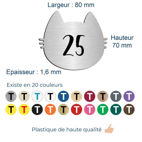 Numéro fantaisie personnalisable pour boite aux lettres couleur argent chiffres noirs - Modèle Chat