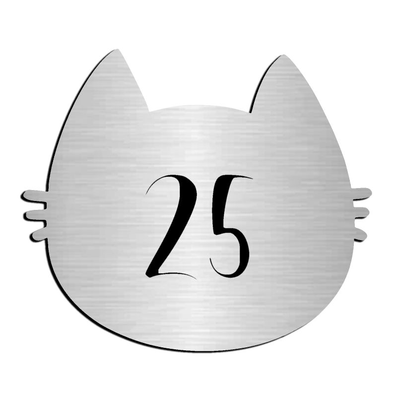 Numéro fantaisie personnalisable pour boite aux lettres couleur argent chiffres noirs - Modèle Chat Numéro fantaisie personnalisable pour boite aux lettres couleur argent chiffres noirs - Modèle Chat