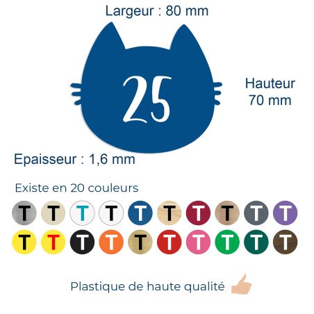 Numéro fantaisie personnalisable pour boite aux lettres couleur bleu chiffres blancs - Modèle Chat