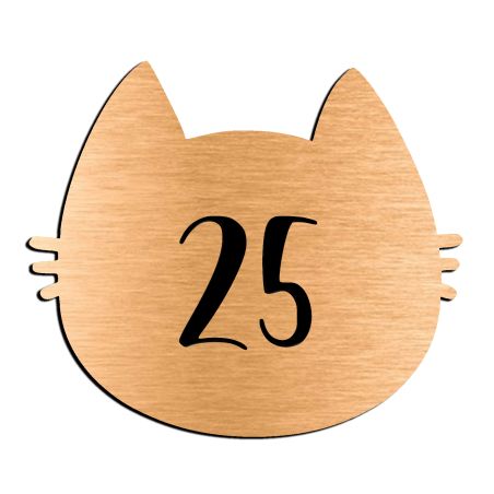 Numéro fantaisie personnalisable pour boite aux lettres couleur cuivre chiffres noirs - Modèle Chat