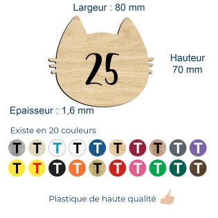 Numéro fantaisie personnalisable pour boite aux lettres couleur effet bois clair chiffres noirs - Modèle Chat