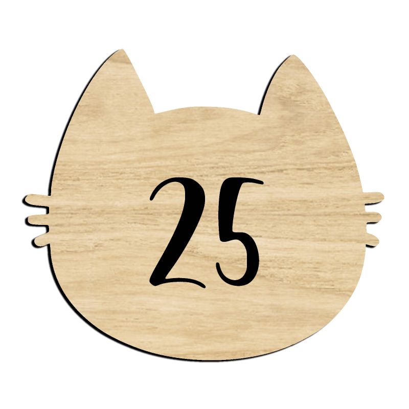 Numéro fantaisie personnalisable pour boite aux lettres couleur effet bois clair chiffres noirs - Modèle Chat Numéro fantaisie personnalisable pour boite aux lettres couleur effet bois clair chiffres noirs - Modèle Chat